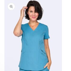 Ava Therese Back Knit Scrub Top Sky Blue V-Neck Short Sleeve, Women’s Sz XL